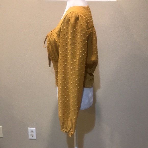 MINKPINK Smocked Long Puff Sleeve Crop Top Elastic Waist-& Square Tie Neck-L - Picture 2 of 11